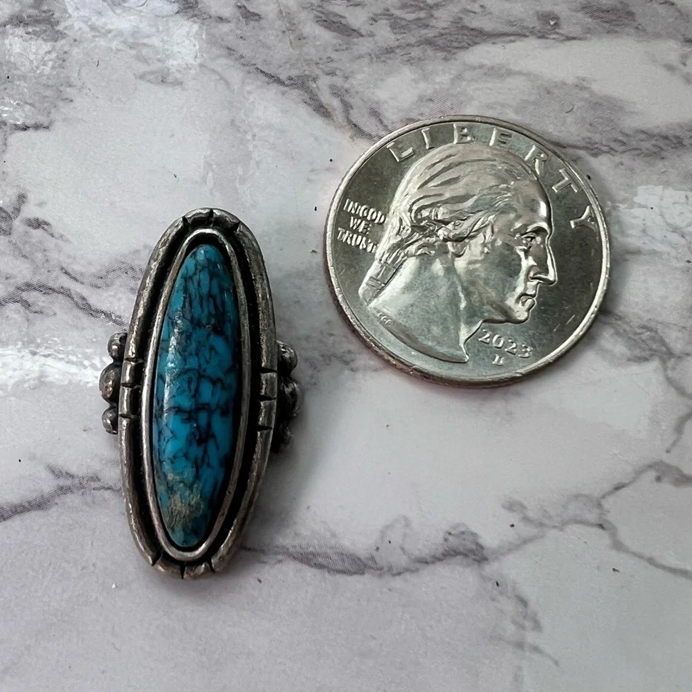 Vintage Sterling Silver Turquoise Ring Broken Repurposing Piece